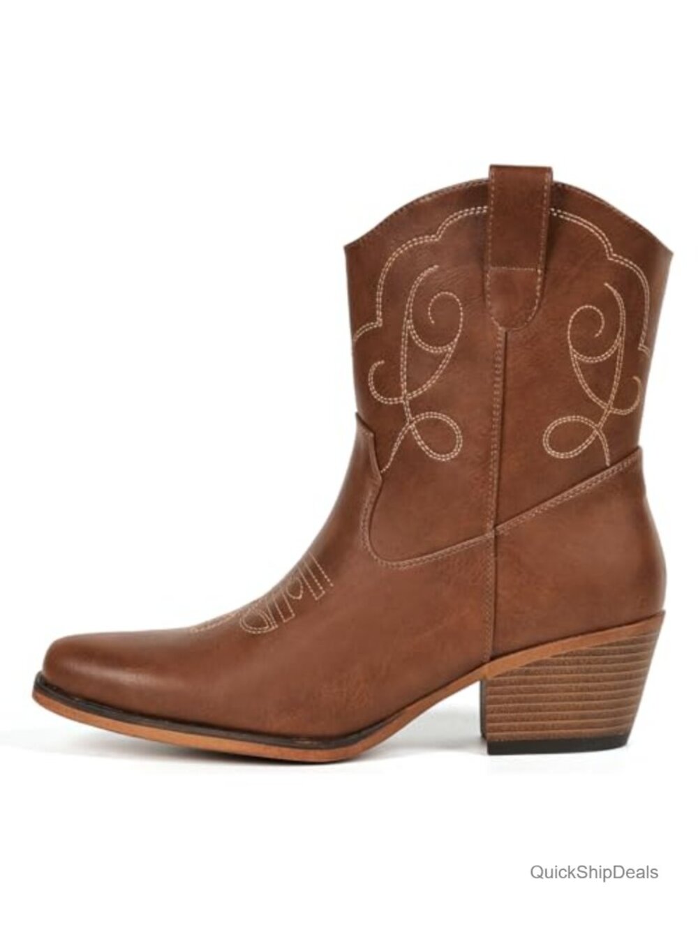 Western Ankle Cowboy Booties Pointed Toe Women's PU Leather